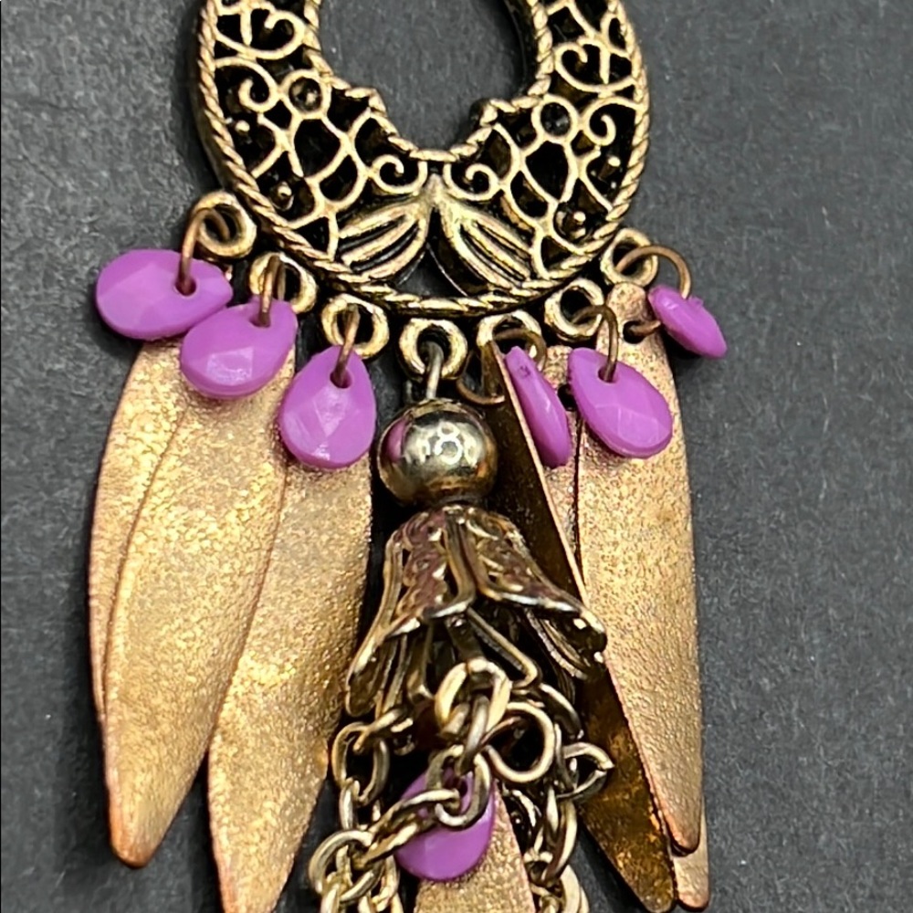 Vintage dangling charm tassel necklace, earrings - Picture 5 of 6